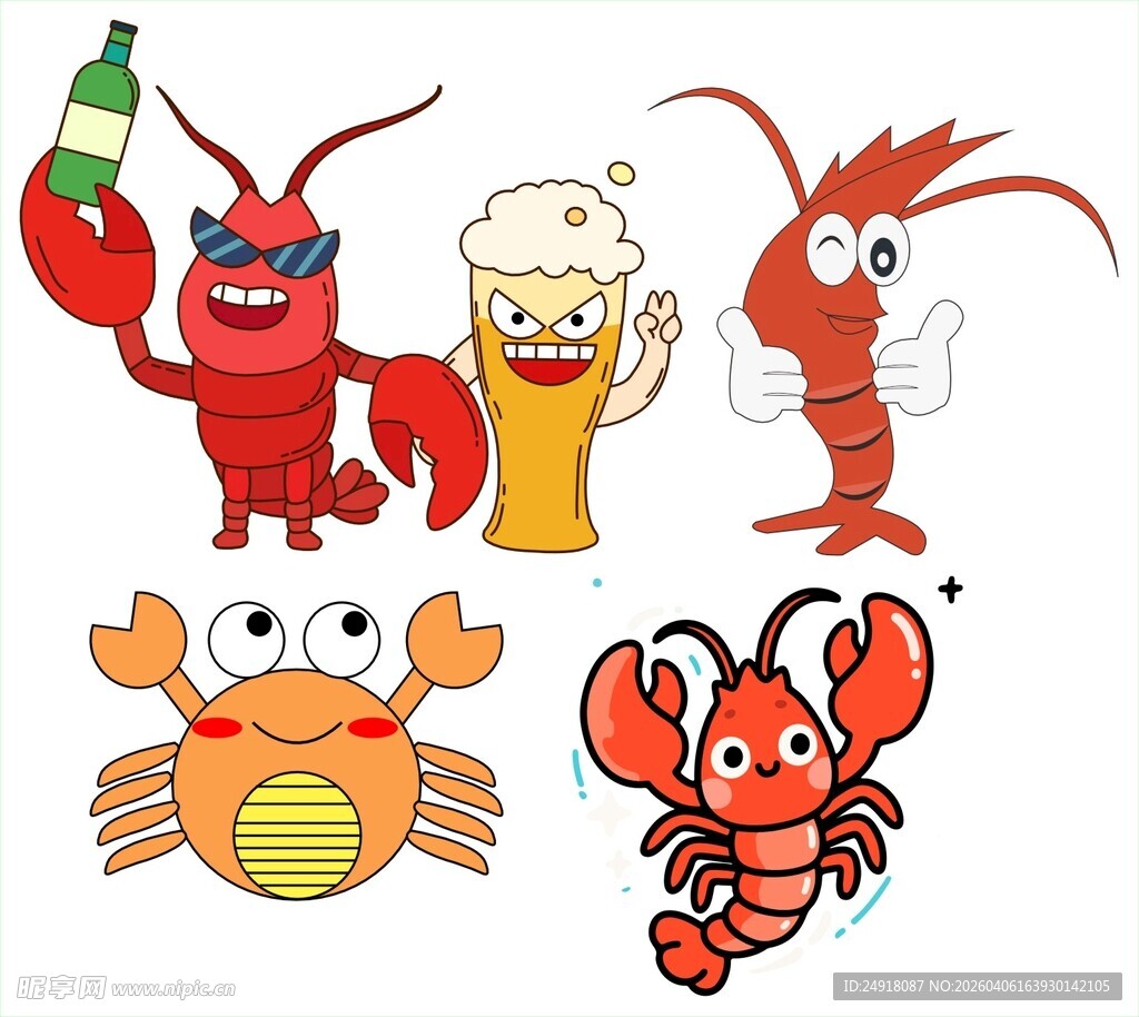 矢量龙虾图案 卡通龙虾