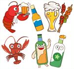 龙虾啤酒欢乐卡通组合