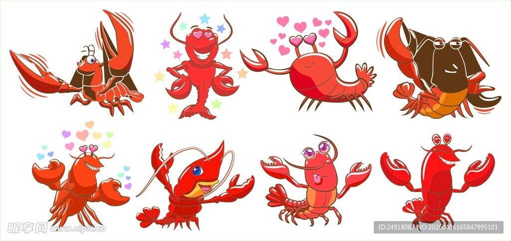 可爱卡通龙虾图案集合