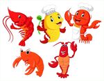 可爱卡通海鲜形象集合 矢量龙虾