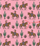 粉色背景的牛仔仙人掌图案