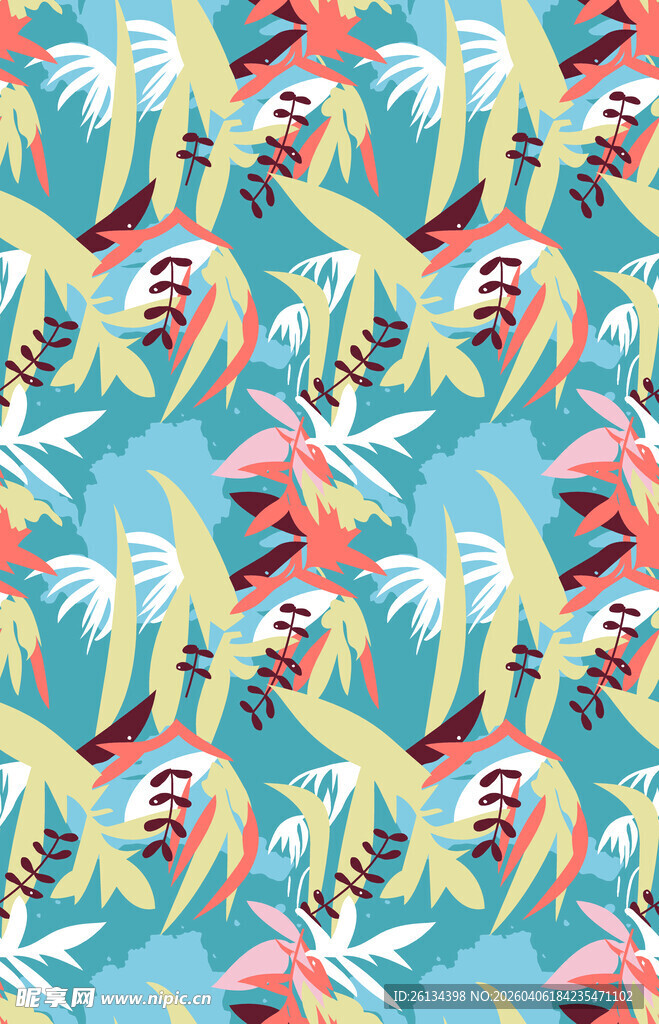 热带风情鹦鹉香蕉叶图案