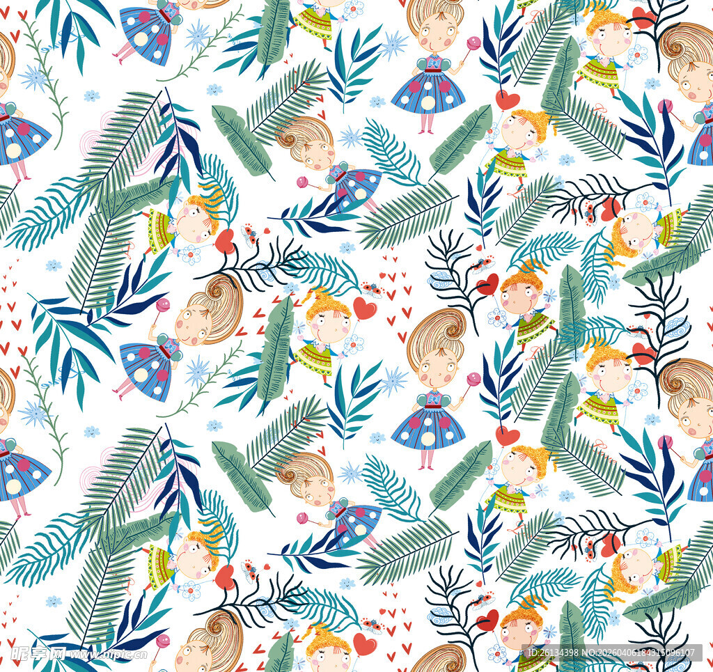 热带植物花卉水彩图案