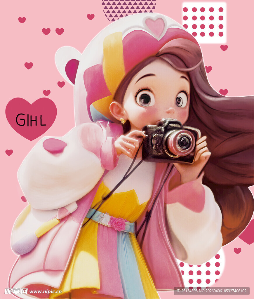 可爱女孩手持相机萌趣瞬间