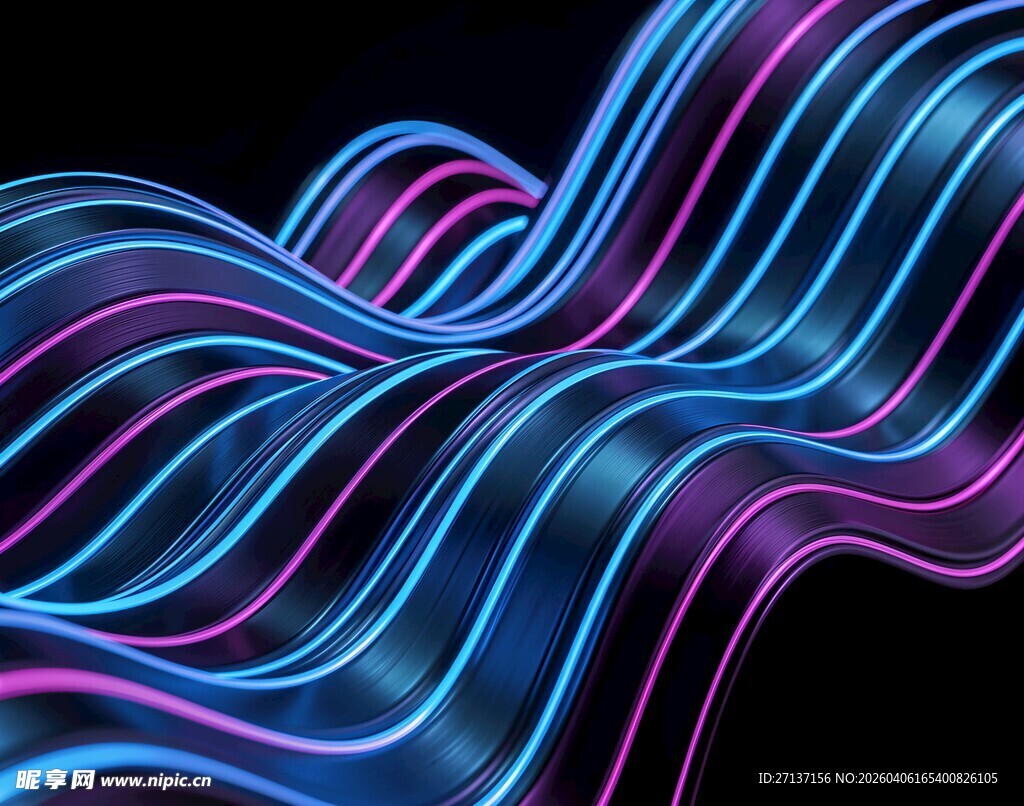 炫彩霓虹波浪线条背景