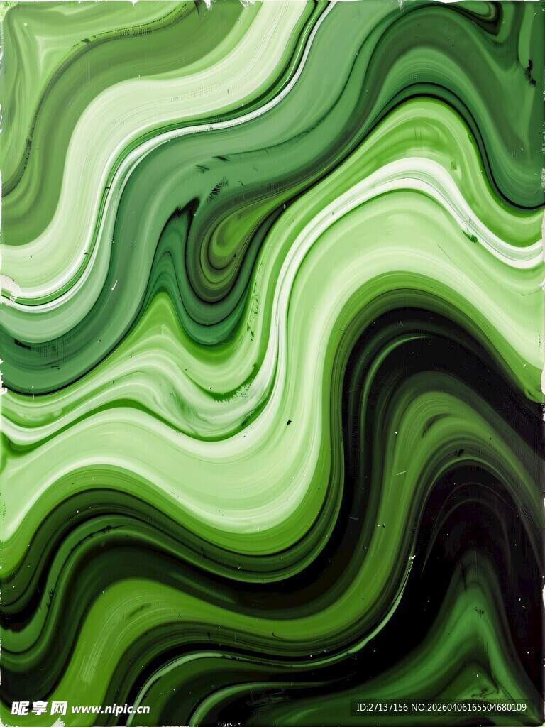 绿色流动波纹抽象艺术图