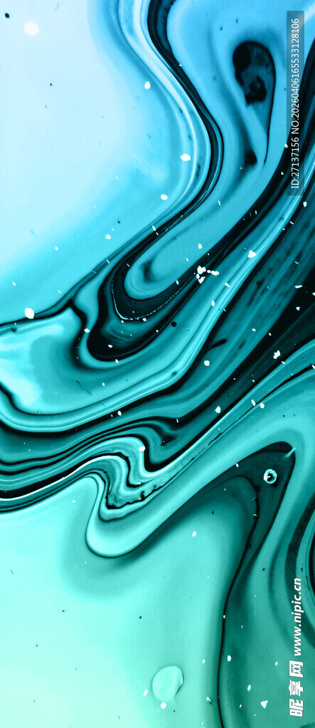 蓝绿色抽象流体艺术画面