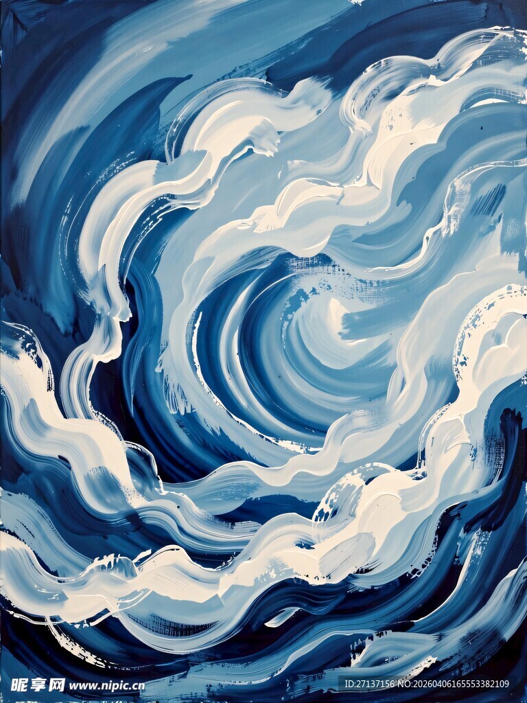 蓝色海浪抽象艺术画作