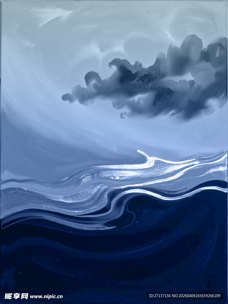 海浪翻涌的阴沉海洋景象