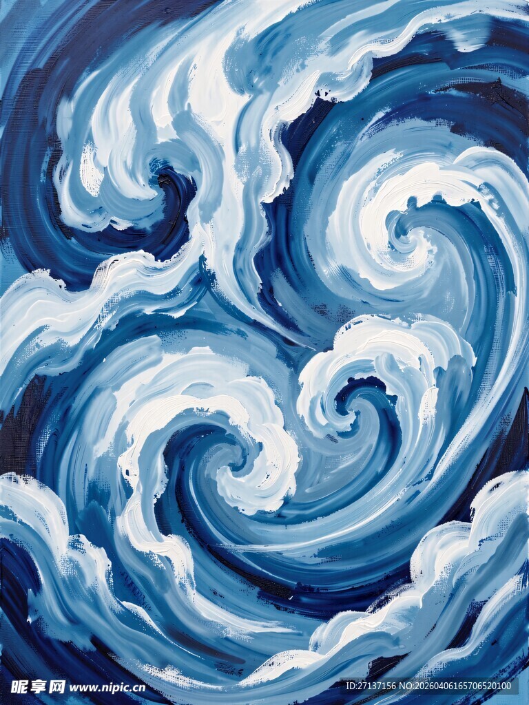 蓝色海浪抽象艺术画作