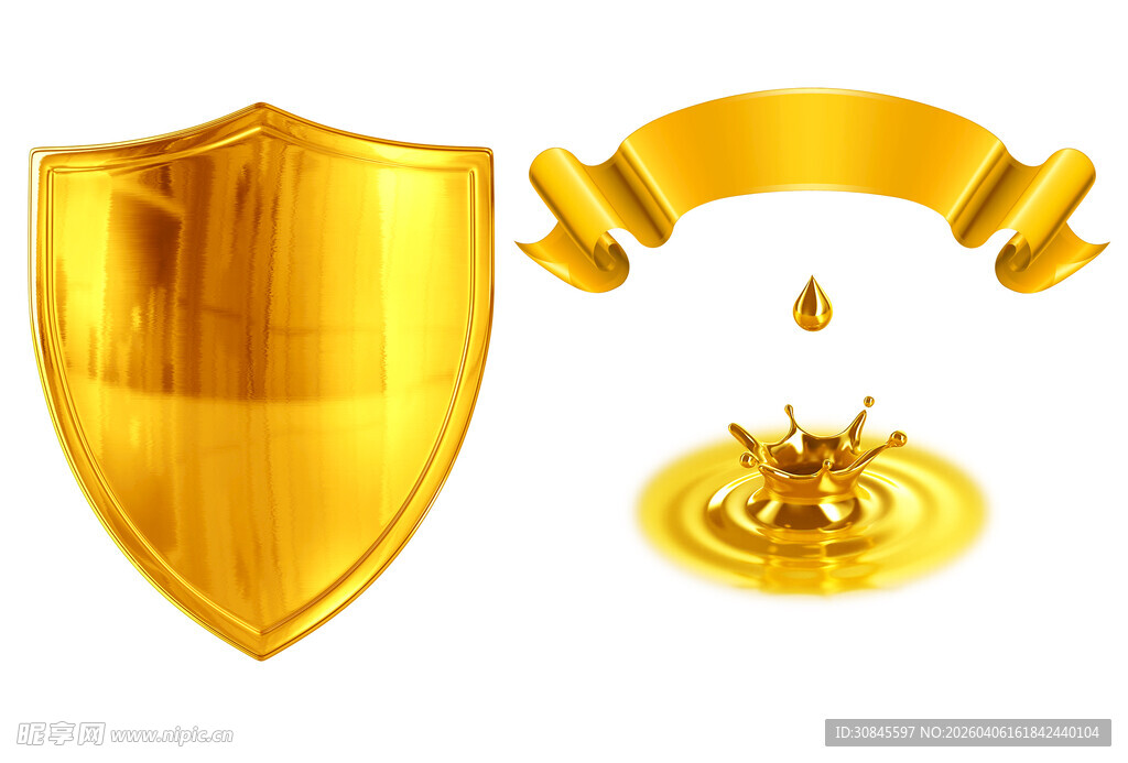 金色盾牌与奖杯装饰元素