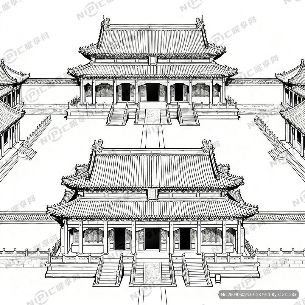 生成一个盛京故宫的建筑群的简笔