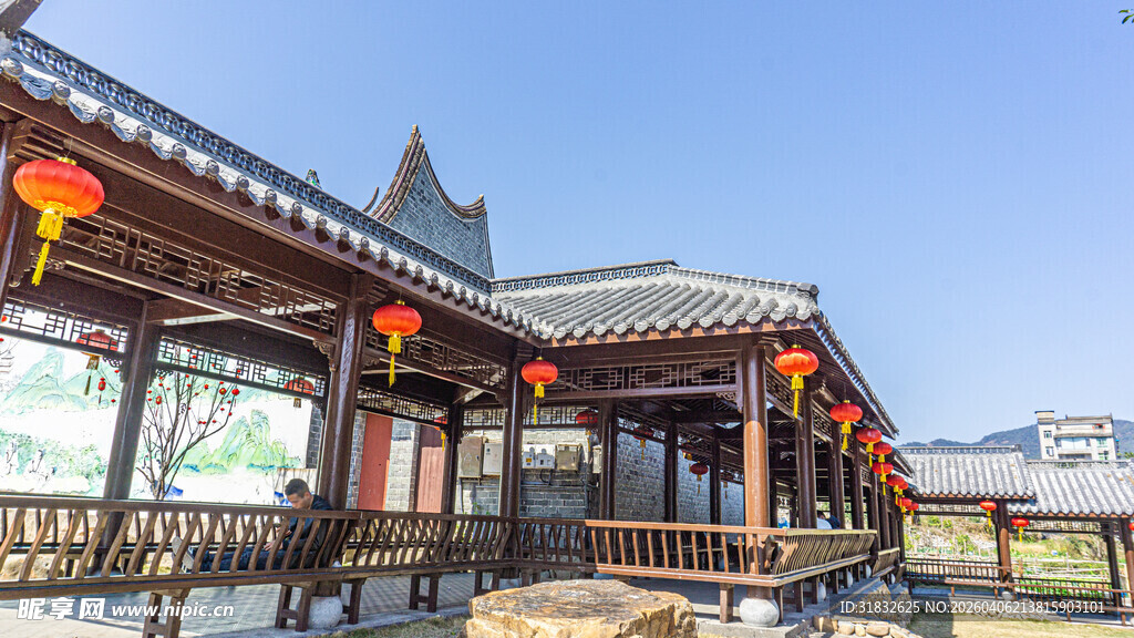 中式长廊古建筑景观