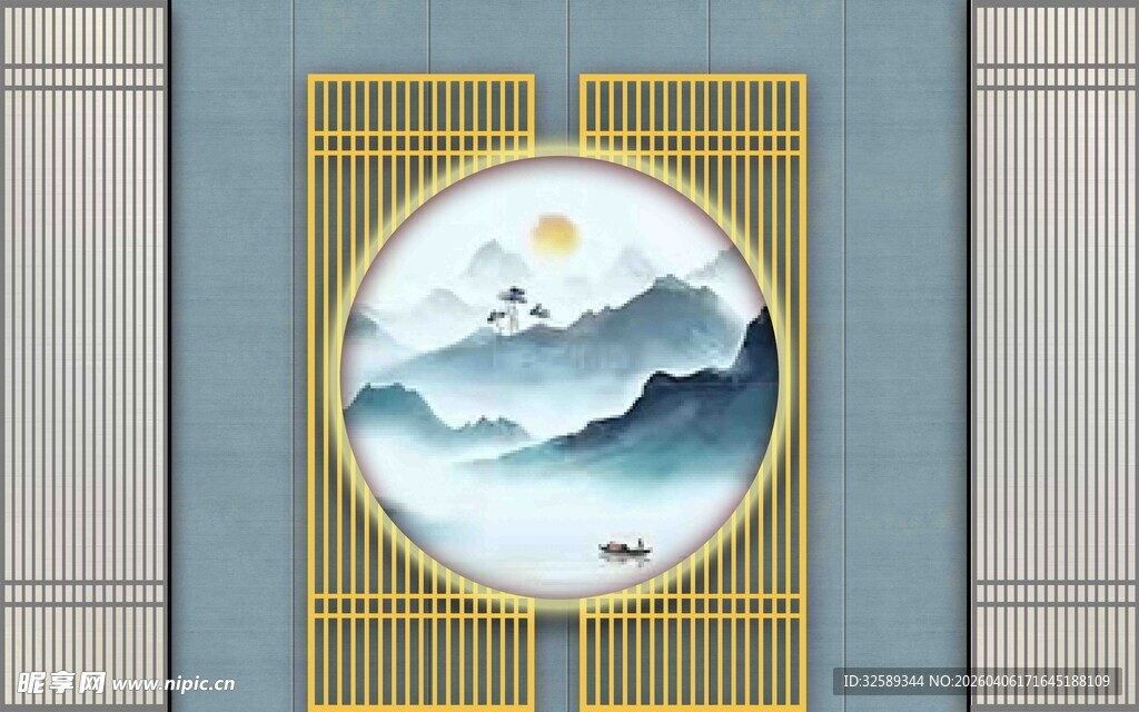 中式圆形山水装饰画