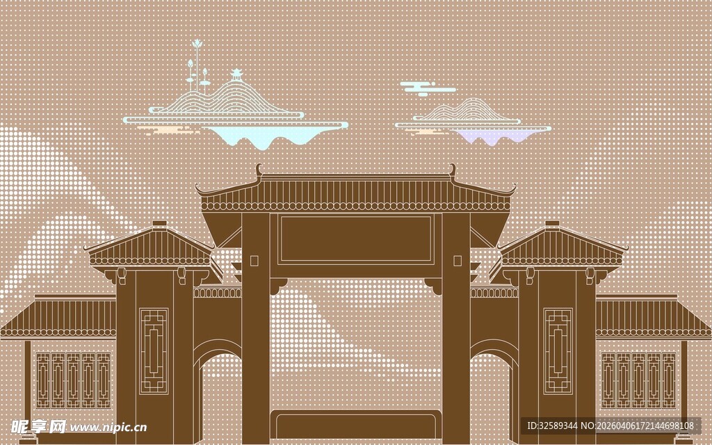 中式传统牌坊建筑景观