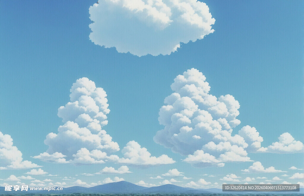 蓝天白云下的远山美景