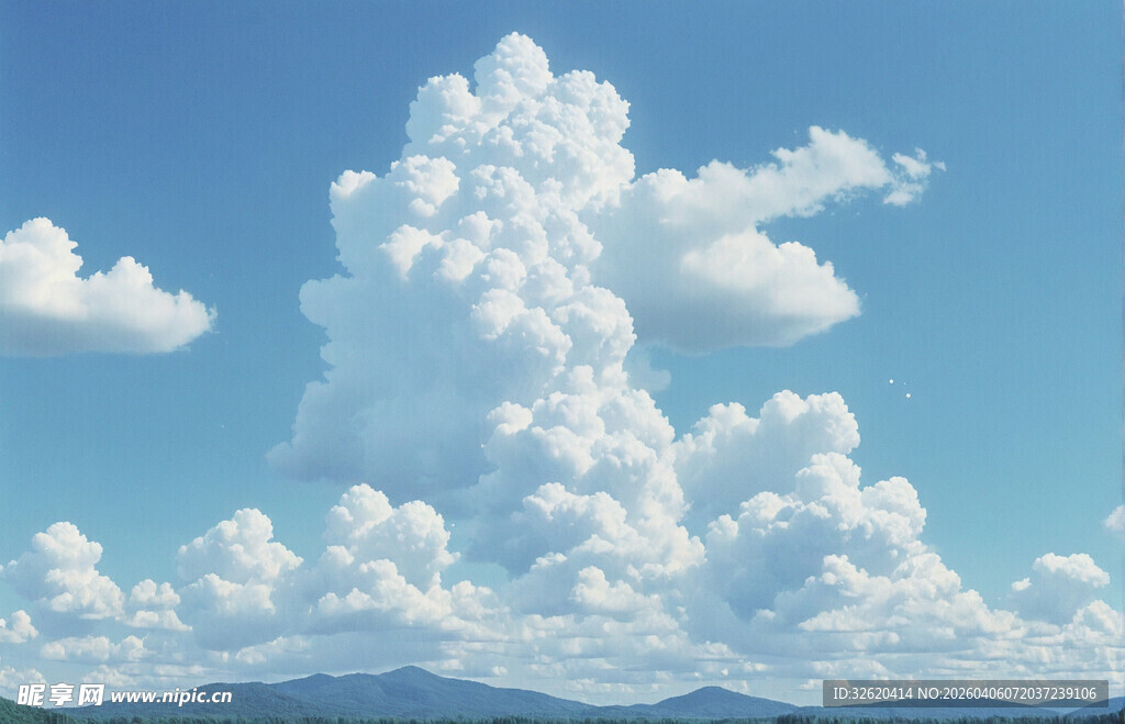 蓝天白云下的壮丽云山景