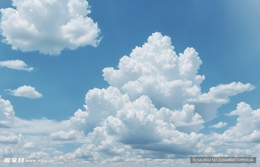 蓝天之上的蓬松云朵