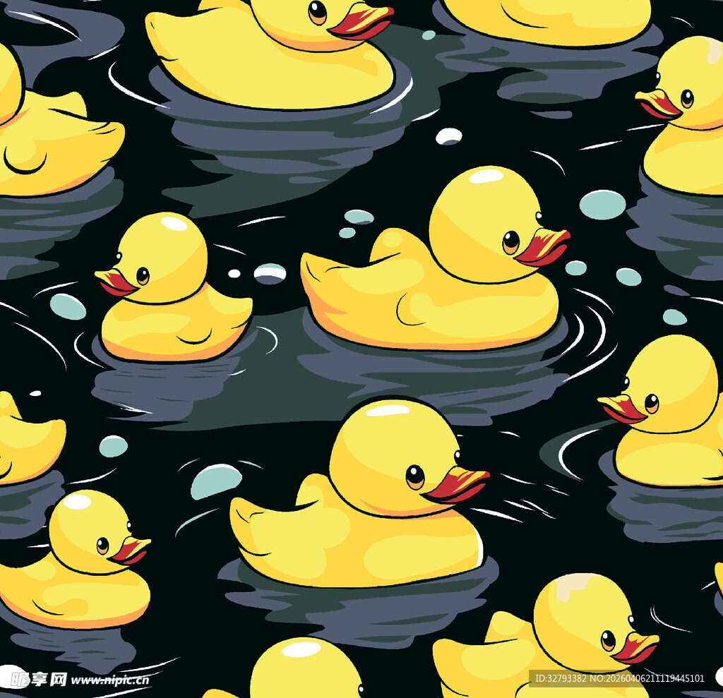 小黄鸭在水中嬉戏图案