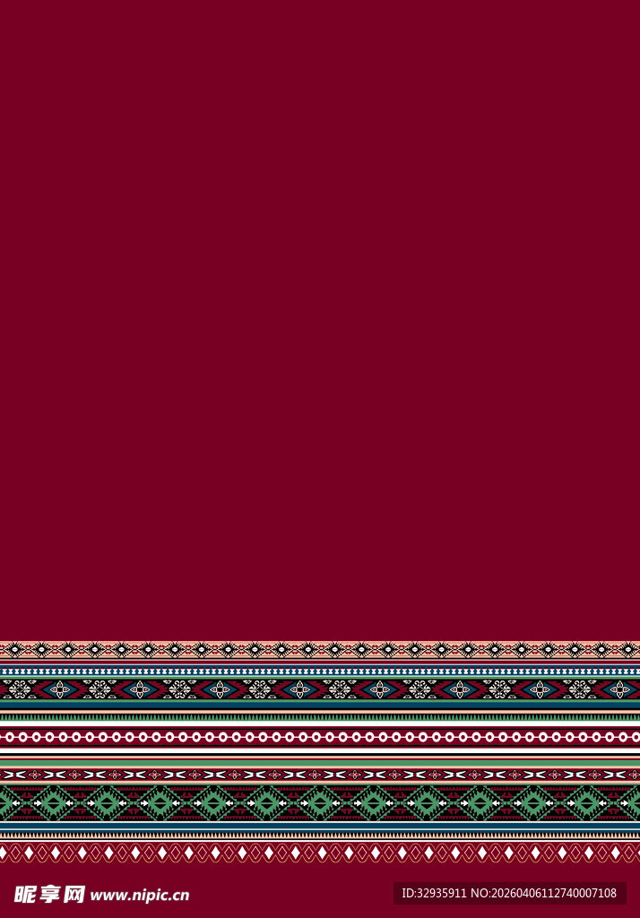 酒红色底民族风条纹图案