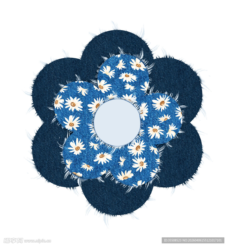 牛仔布拼贴小雏菊花朵图案