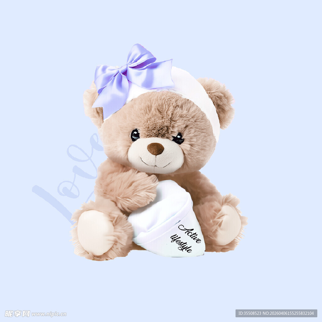 可爱小熊玩偶头戴紫蝴蝶结