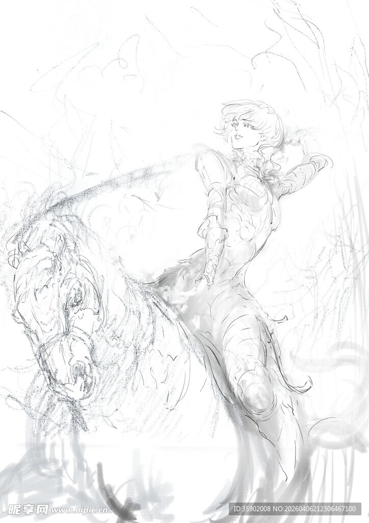 人物骑行动态素描图