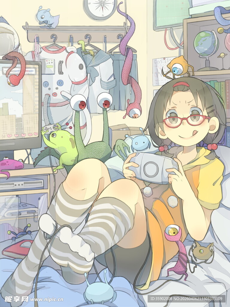 可爱少女与玩偶的温馨场景