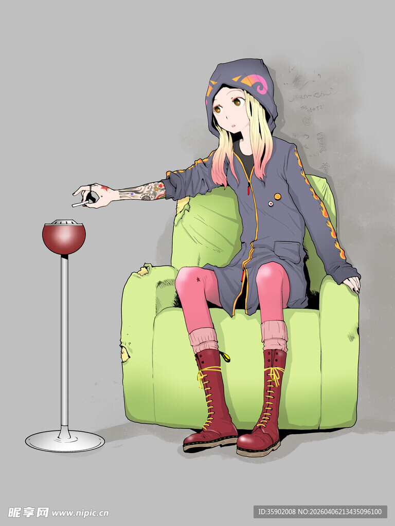 坐在沙发上的时尚女孩