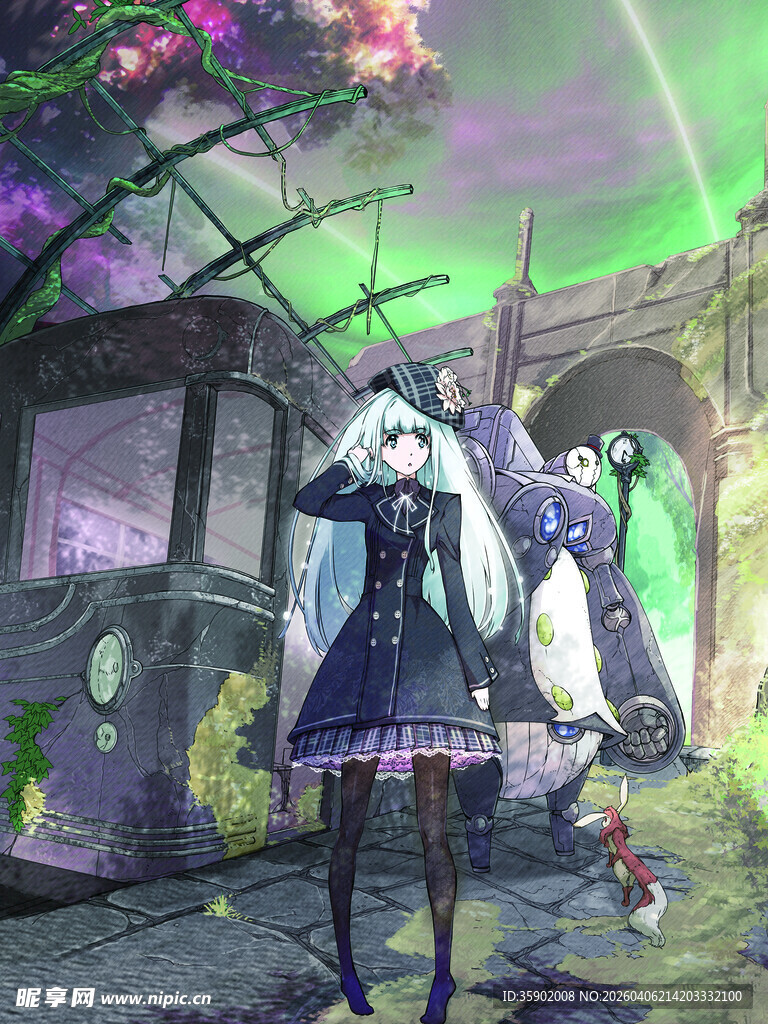 奇幻少女于废墟处的漫步