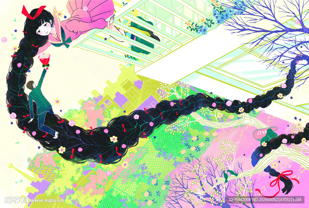 梦幻飞天仙女插画