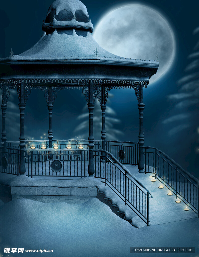月夜下的梦幻凉亭