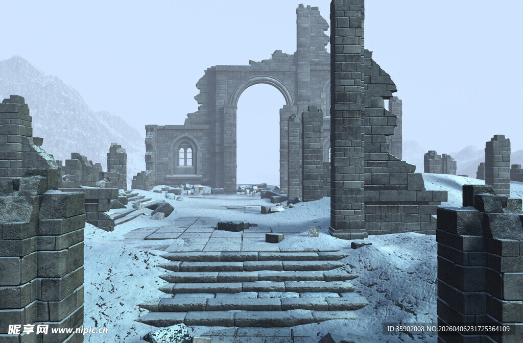 冰雪覆盖的古老遗迹