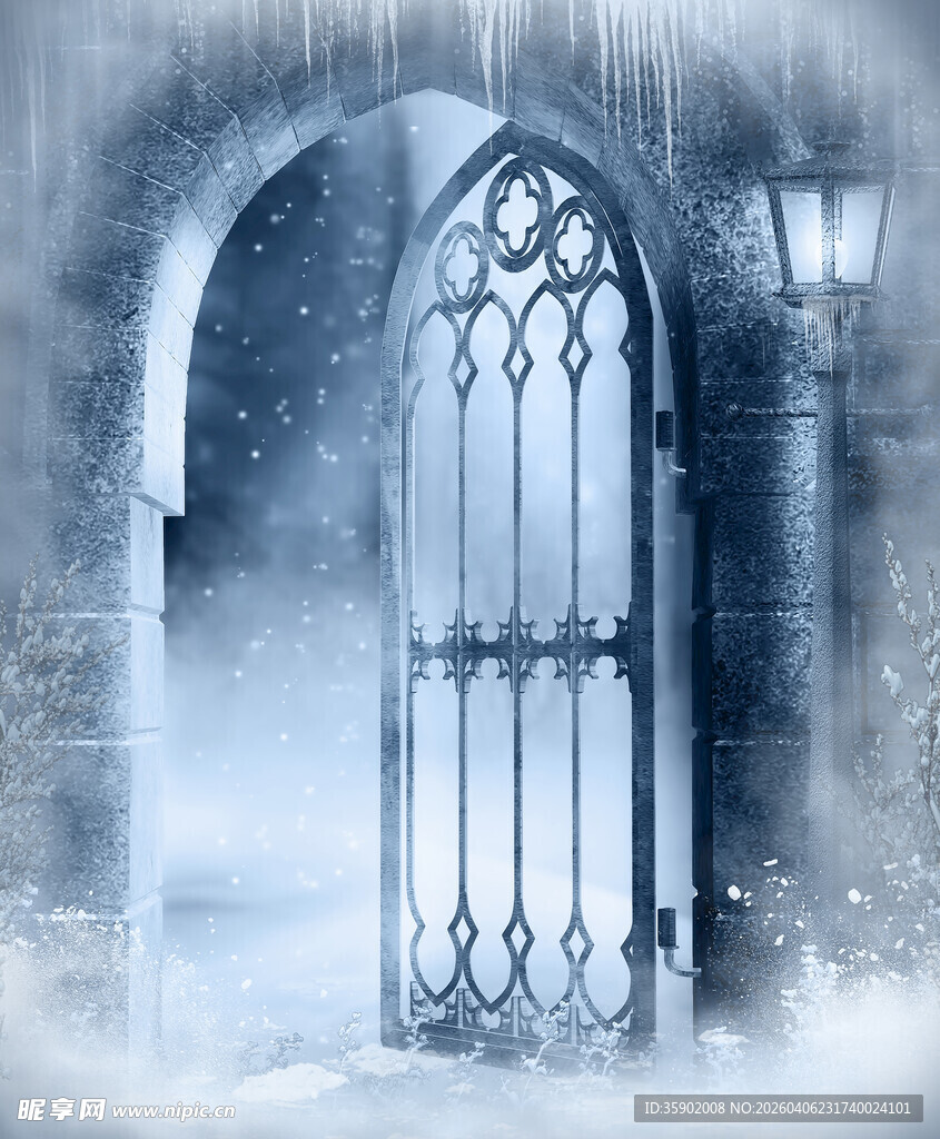 冰雪中的神秘铁艺大门