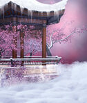 雪中亭畔粉樱如梦