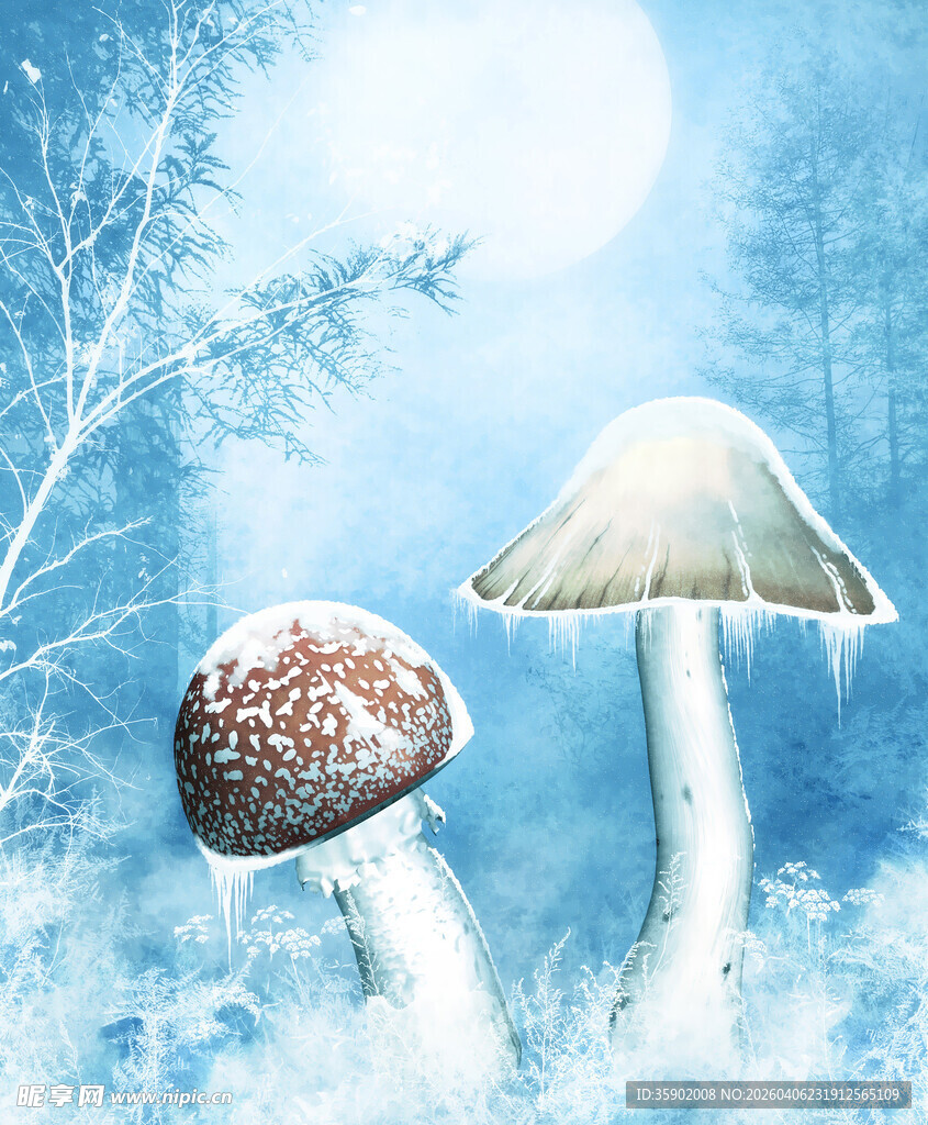 雪境中的双蘑菇