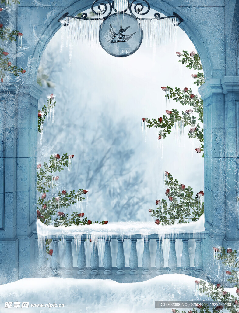 冬日蓝调拱门雪景景观