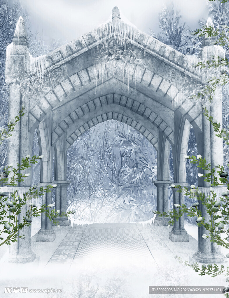 冰雪中的梦幻拱形门廊