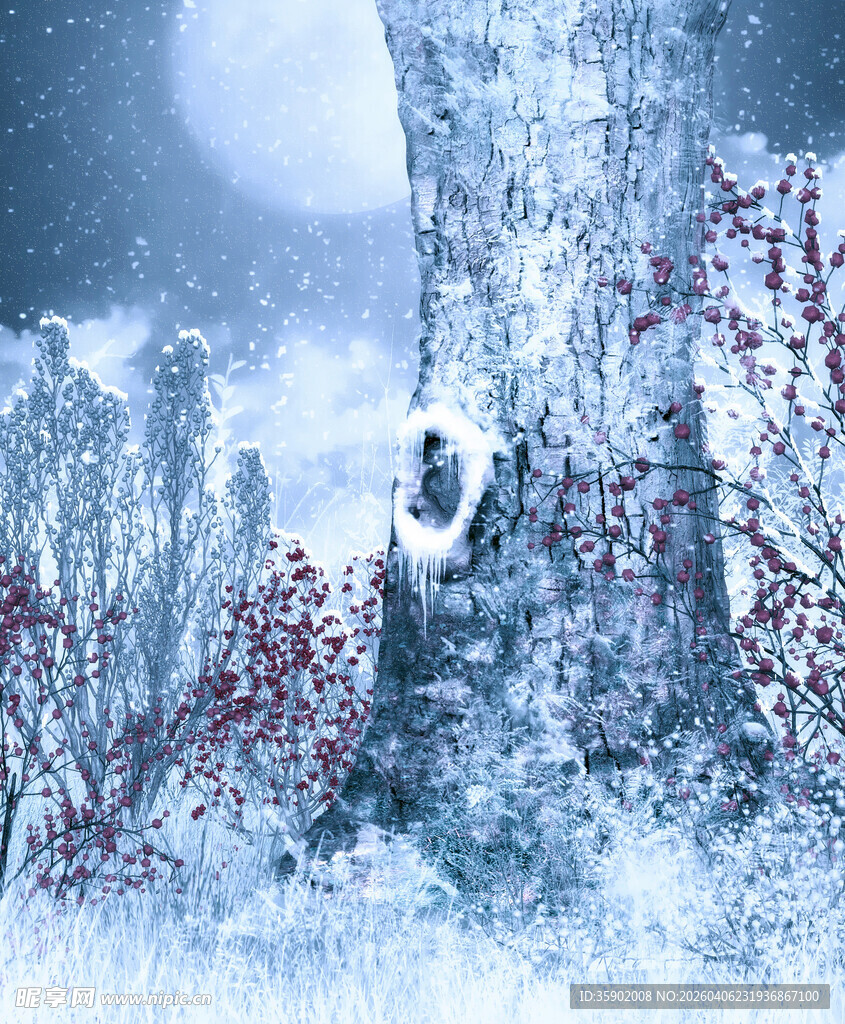 雪夜中的梦幻冰雪城堡