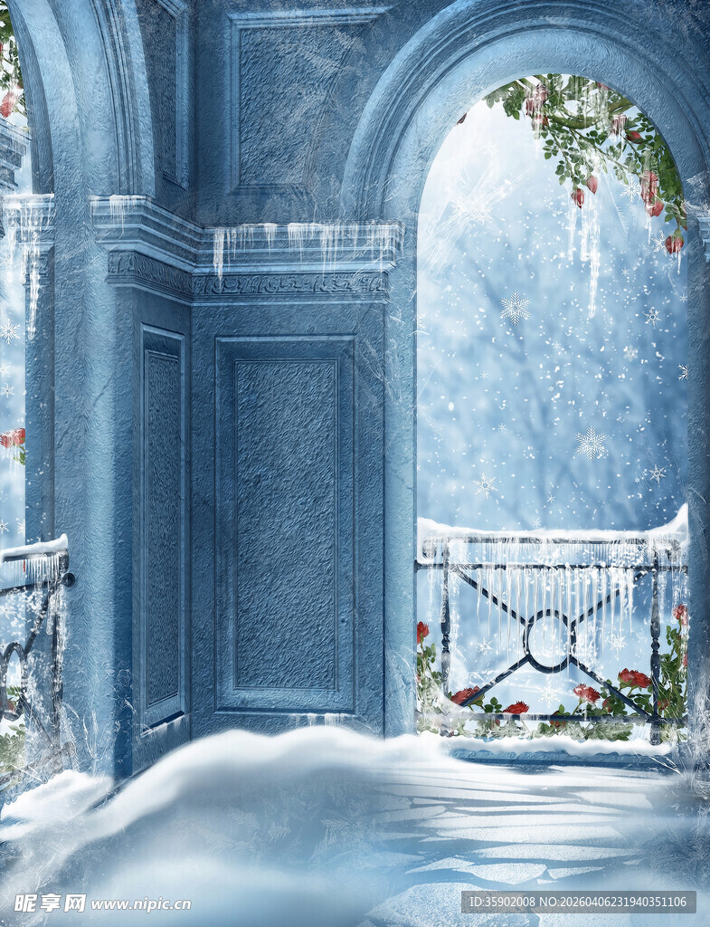 冰雪覆盖的梦幻拱形建筑