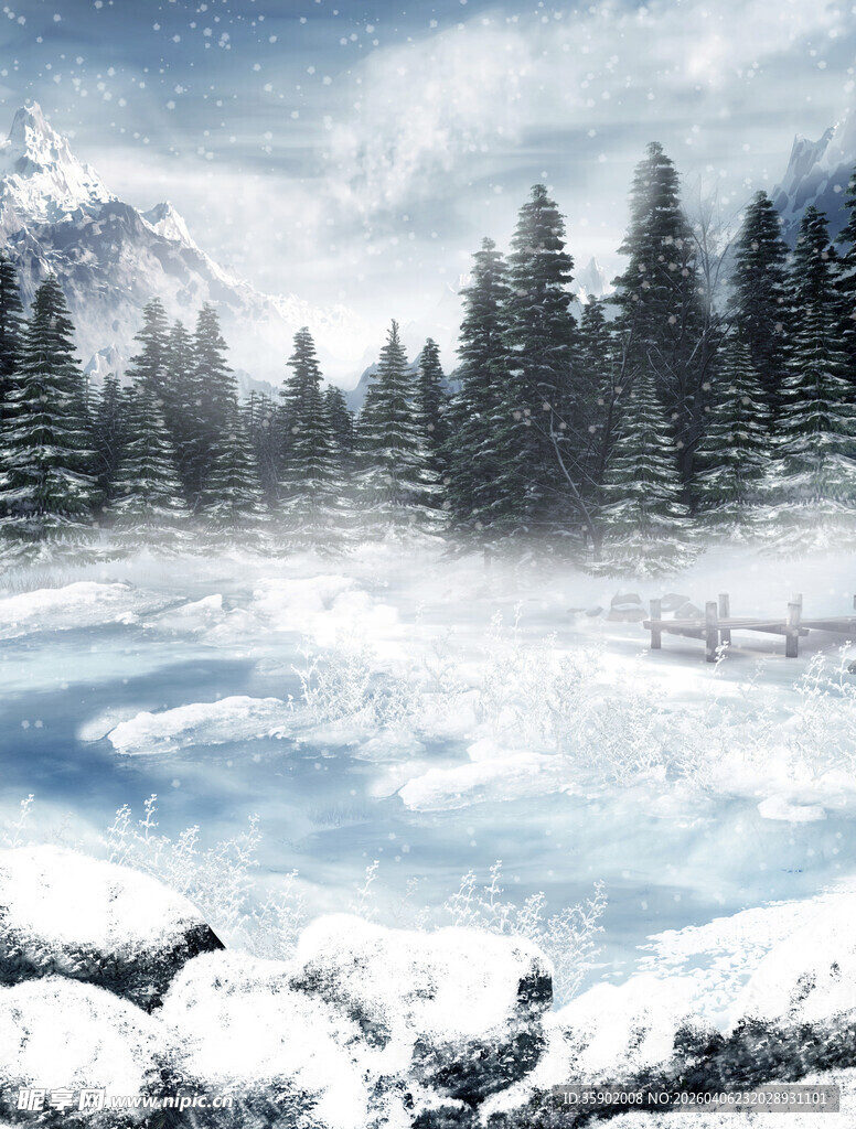 冬日雪景中的静谧山林