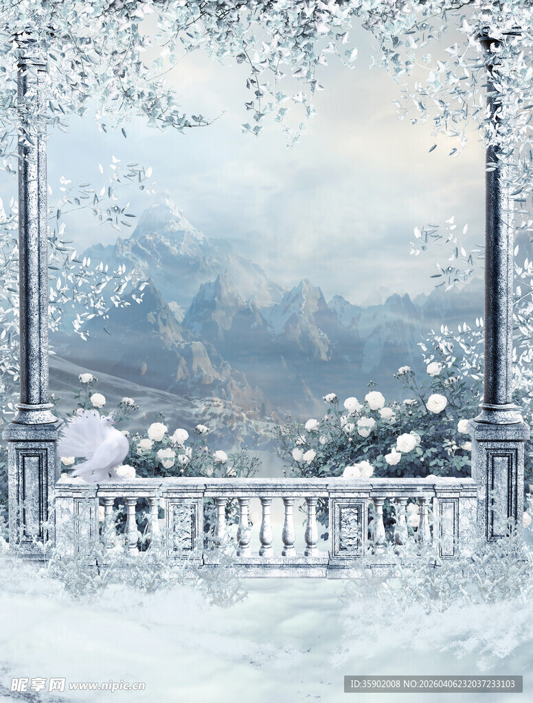 冬日雪景中的梦幻阳台景观
