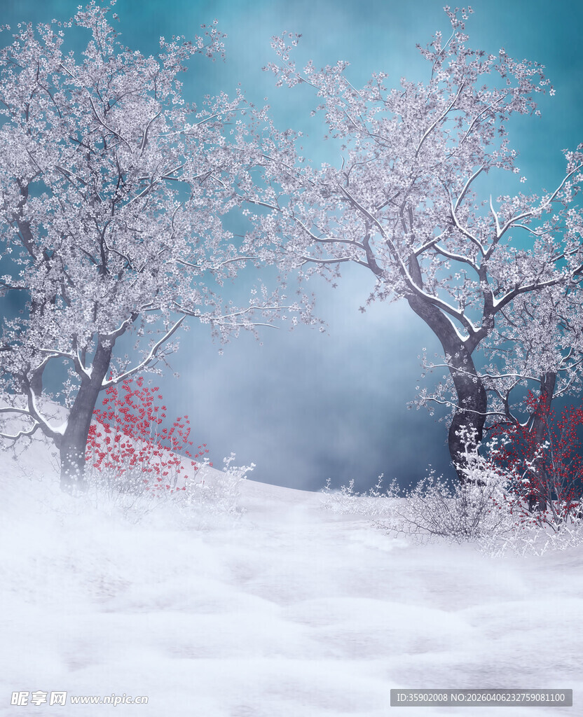 雪覆繁花的梦幻冬日景象