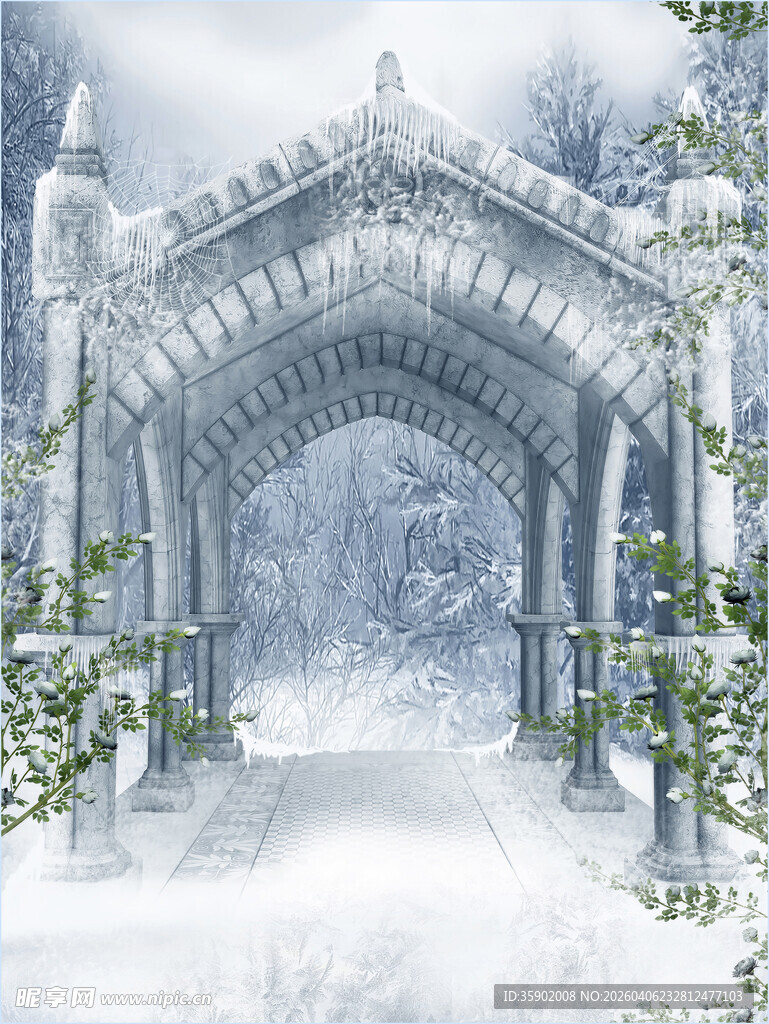 冬日梦幻拱门雪景