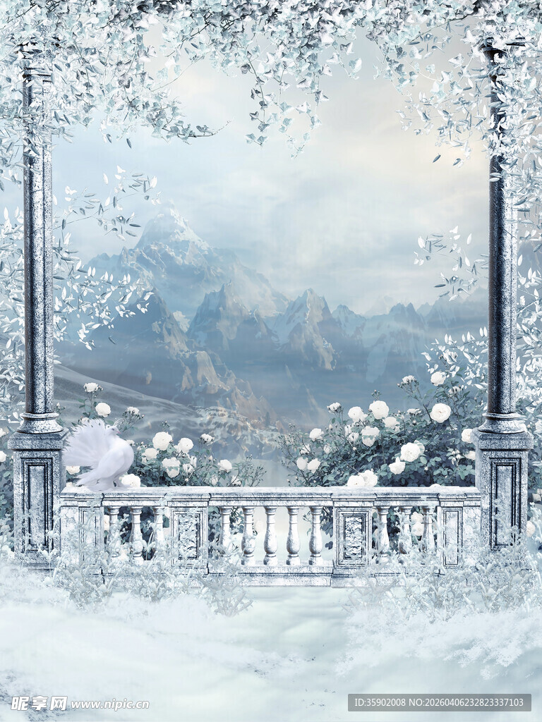 梦幻雪景中的浪漫阳台