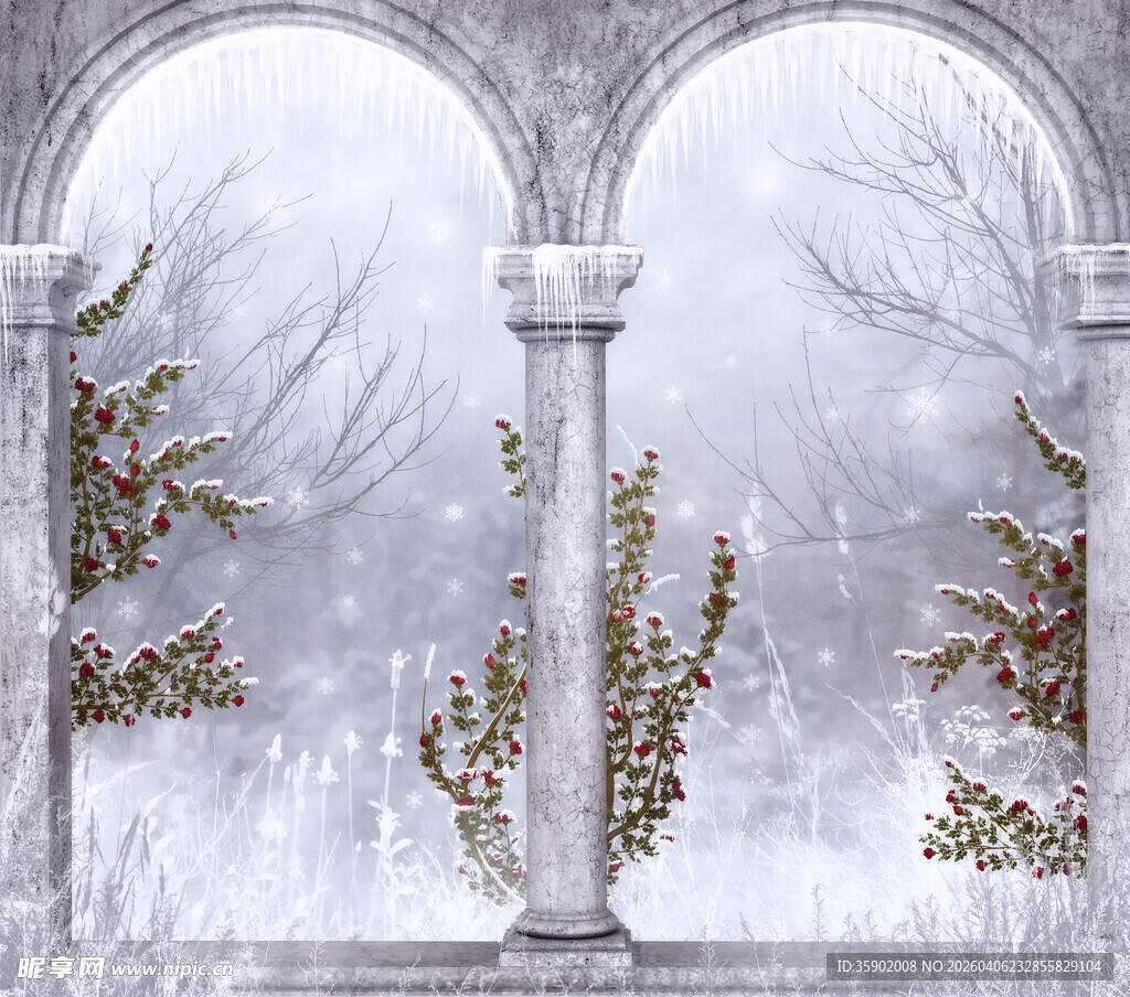 冬日拱门雪景梦幻景致