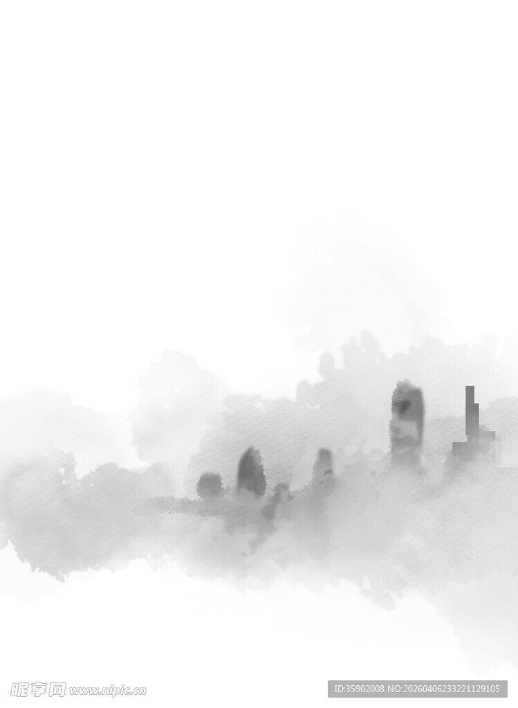 水墨云雾中的古建筑群