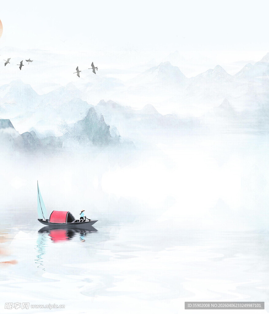 孤舟泛江天地间一抹孤影