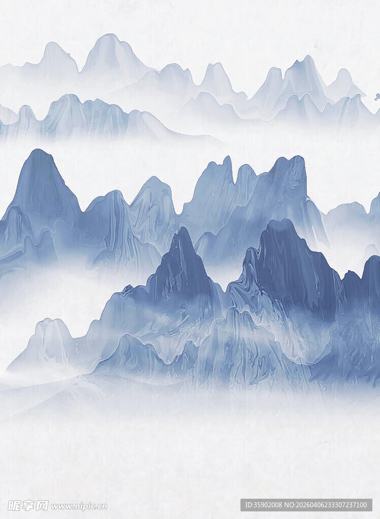 水墨山水间云雾绕奇峰