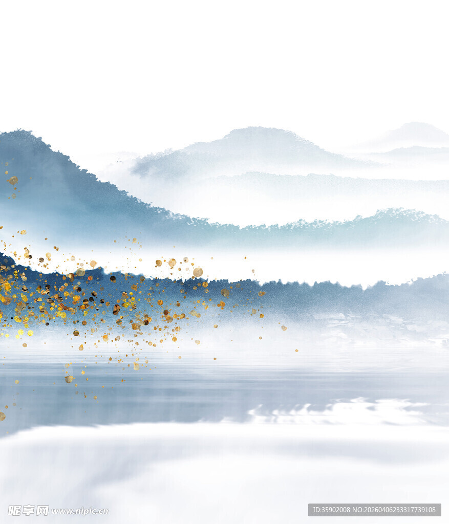 水墨山水间飞鸟翱翔图